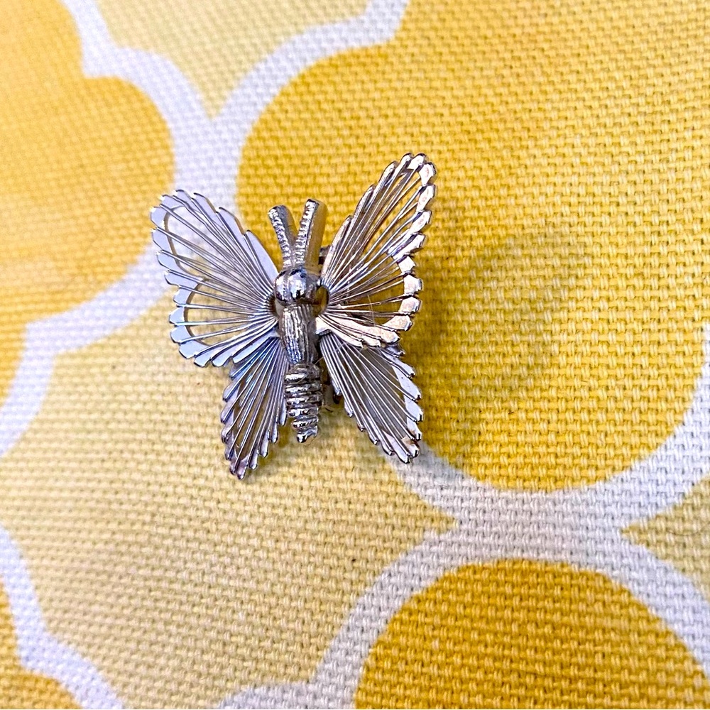 Vintage Monet Silver Filigree Butterfly Brooch